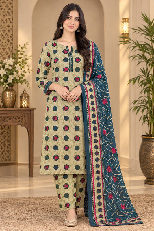 Printed Khaddar 3-Piece Suit -14