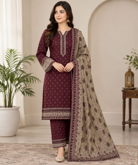Printed Khaddar 3-Piece Suit -`13