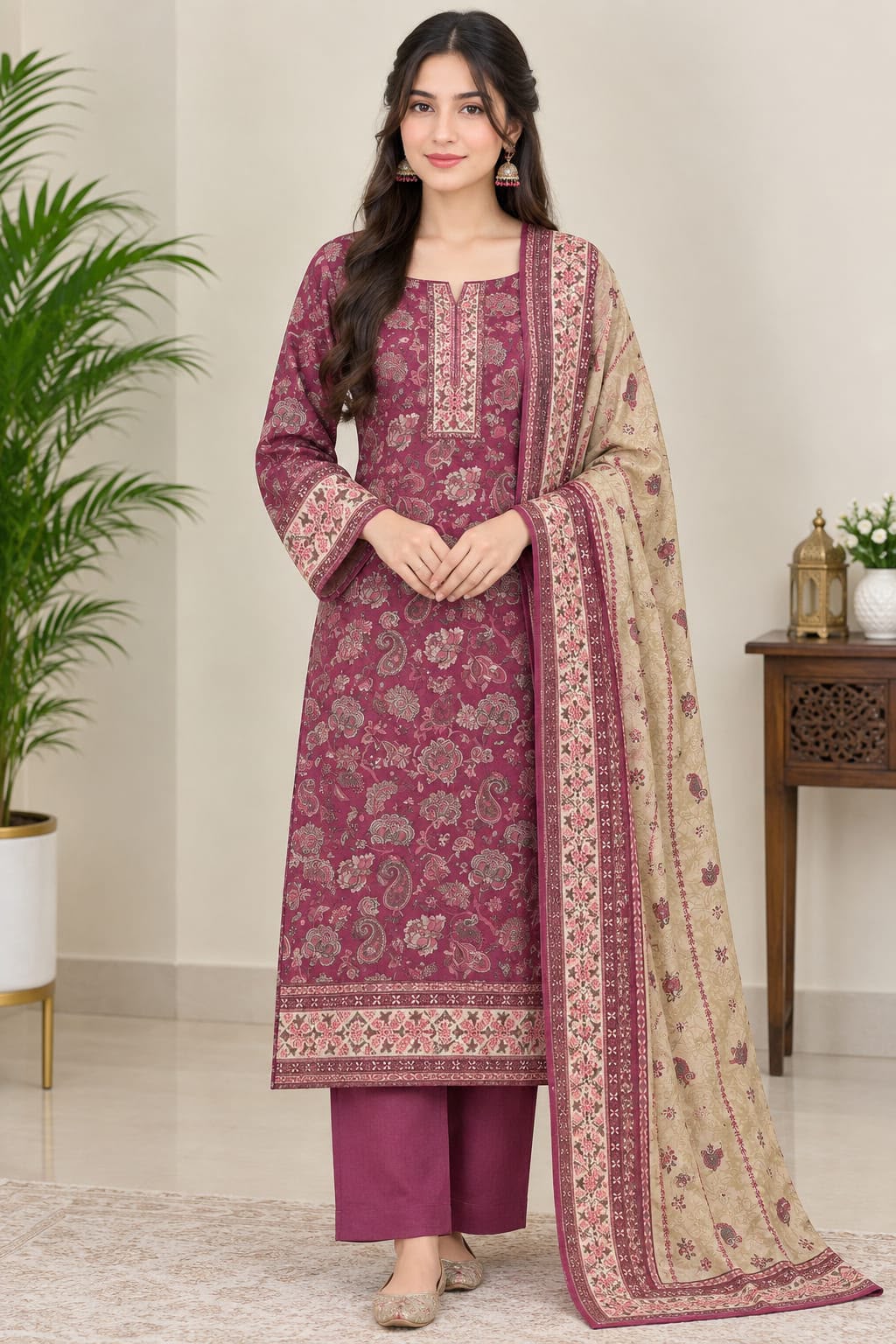 Printed Khaddar 3-Piece Suit -9