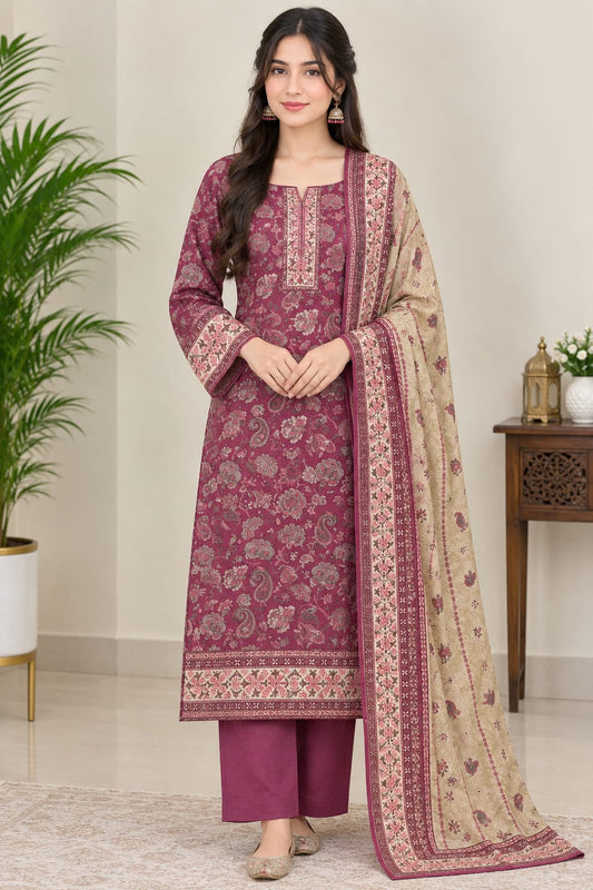 Printed Khaddar 3-Piece Suit -9