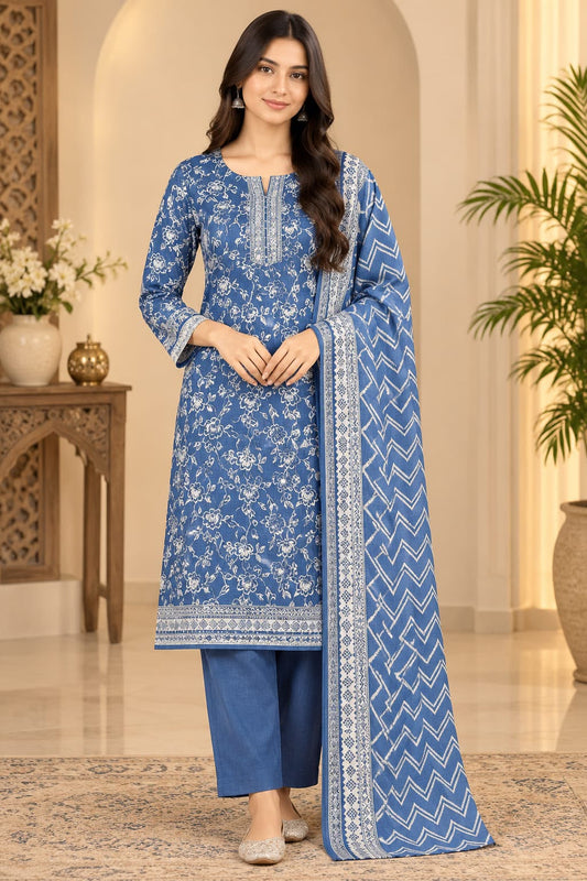 Printed Khaddar 3-Piece Suit -8