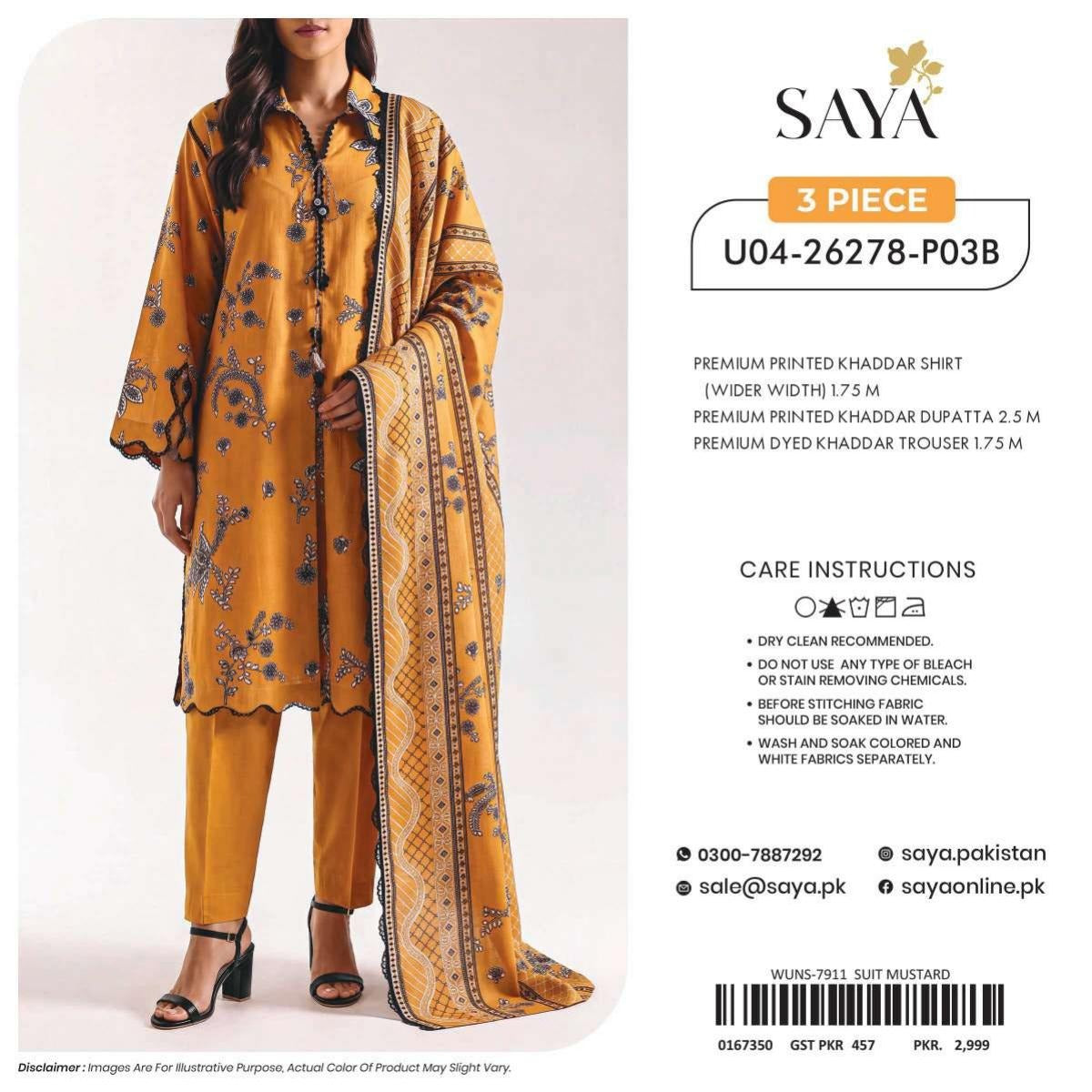 Premium Printed Khaddar 3-Piece Suit –Mustard -5