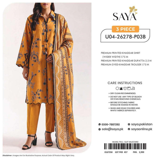 Premium Printed Khaddar 3-Piece Suit –Mustard -5