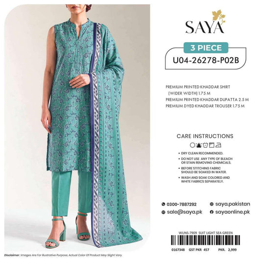 Premium Printed Khaddar 3-Piece Suit – Light Sea Green-6